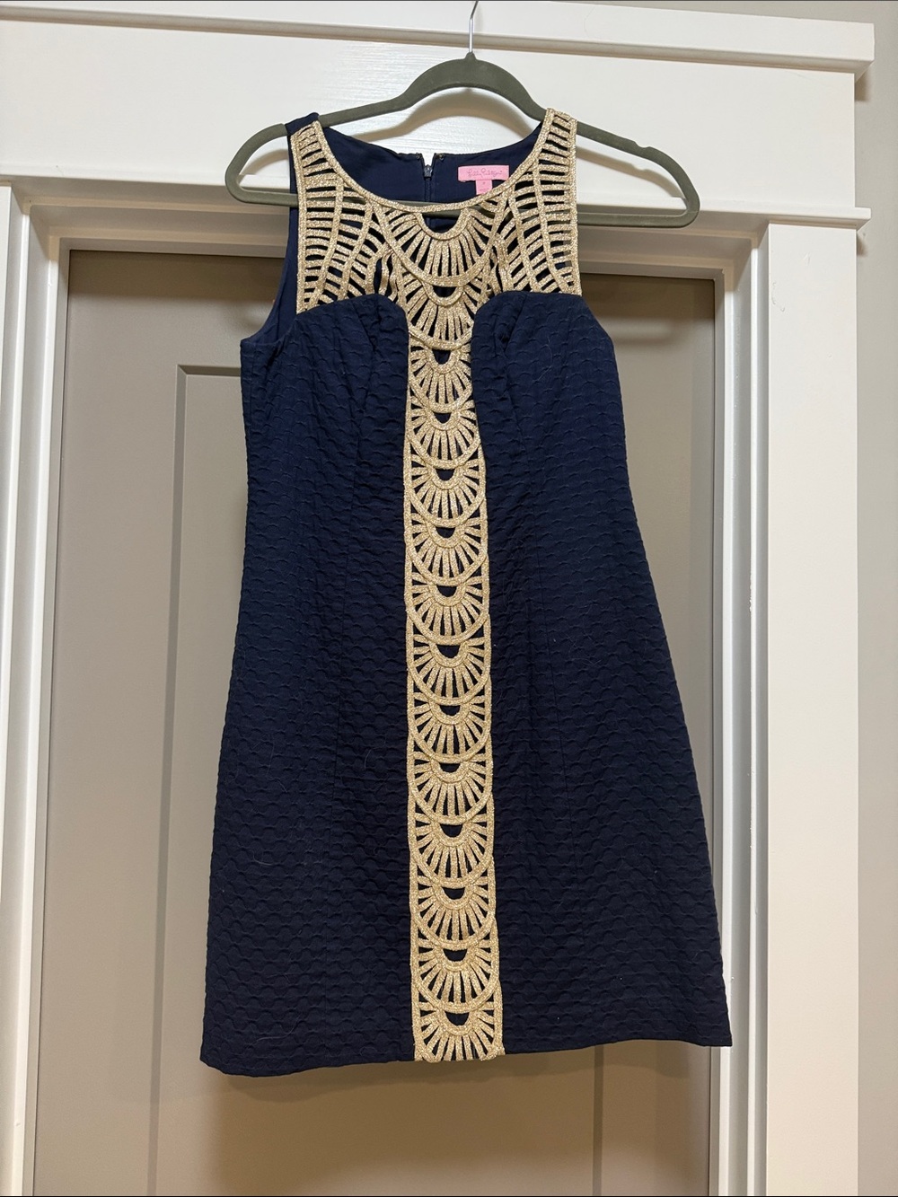Lilly Pulitzer Navy Shift Dress with Gold Crochet Panel